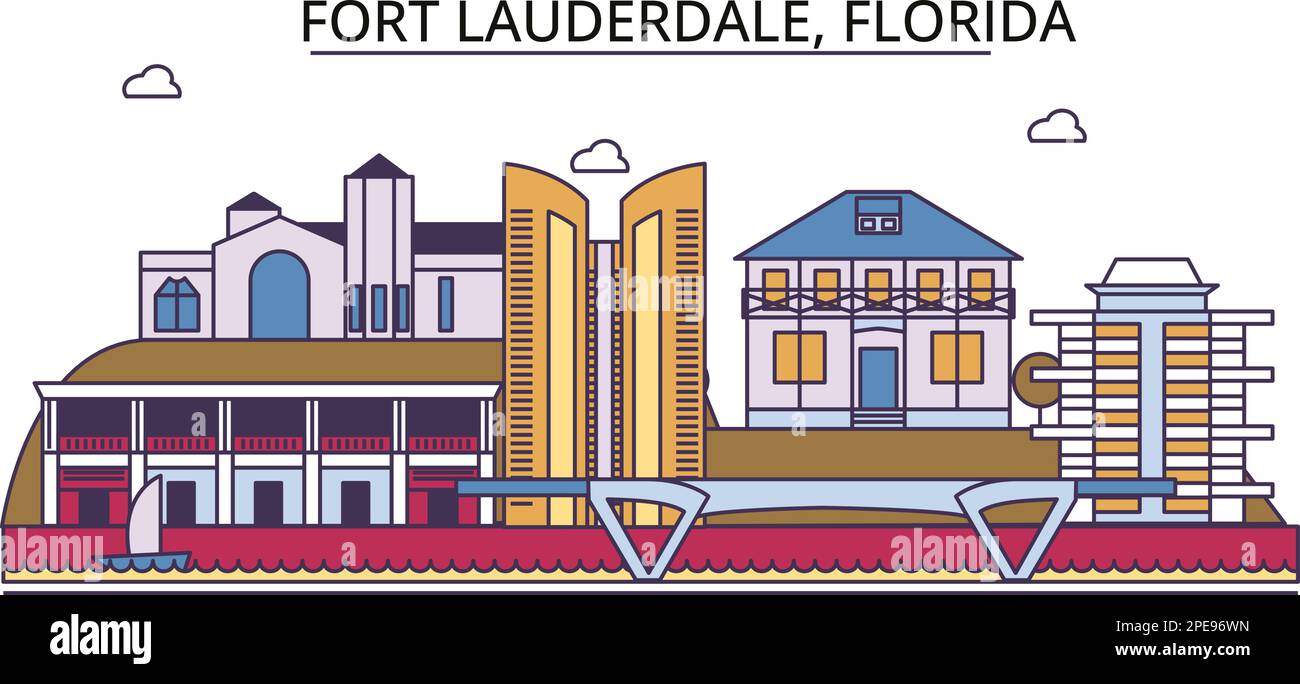 Stati Uniti, Fort Lauderdale punti di riferimento turistico, vettore città viaggio illustrazione Illustrazione Vettoriale