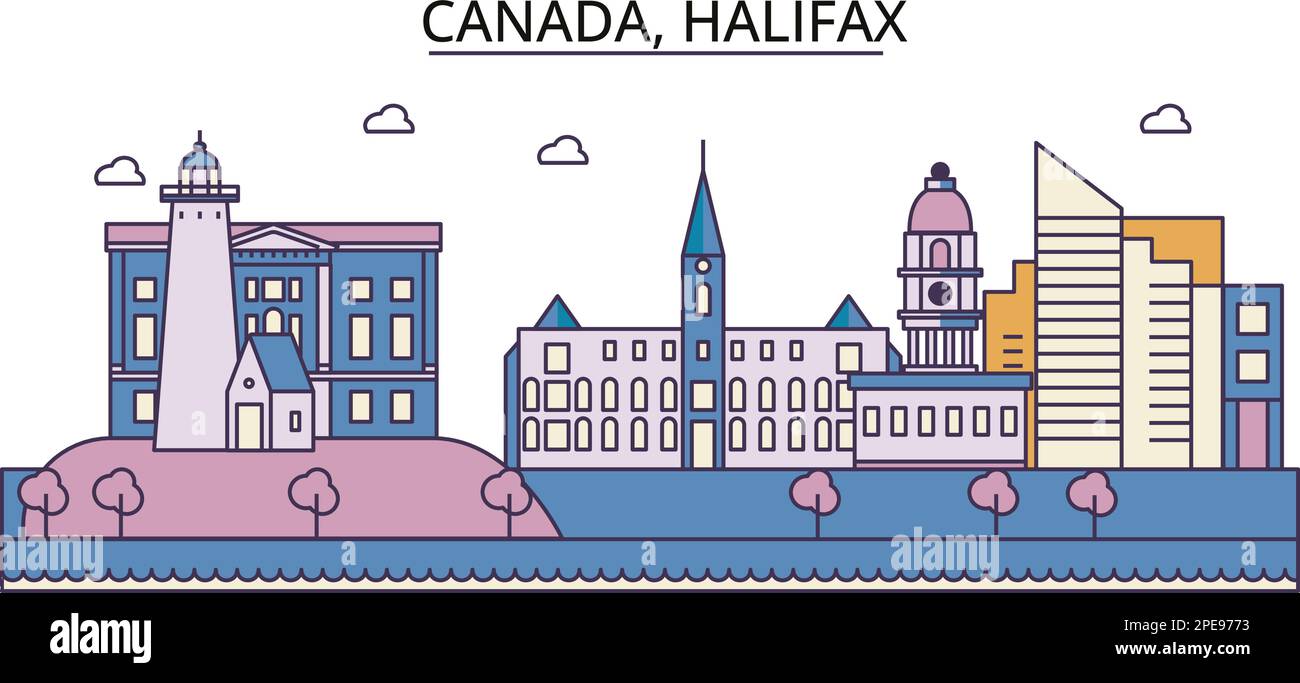 Canada, Halifax luoghi di interesse turistico, vettore città viaggio illustrazione Illustrazione Vettoriale
