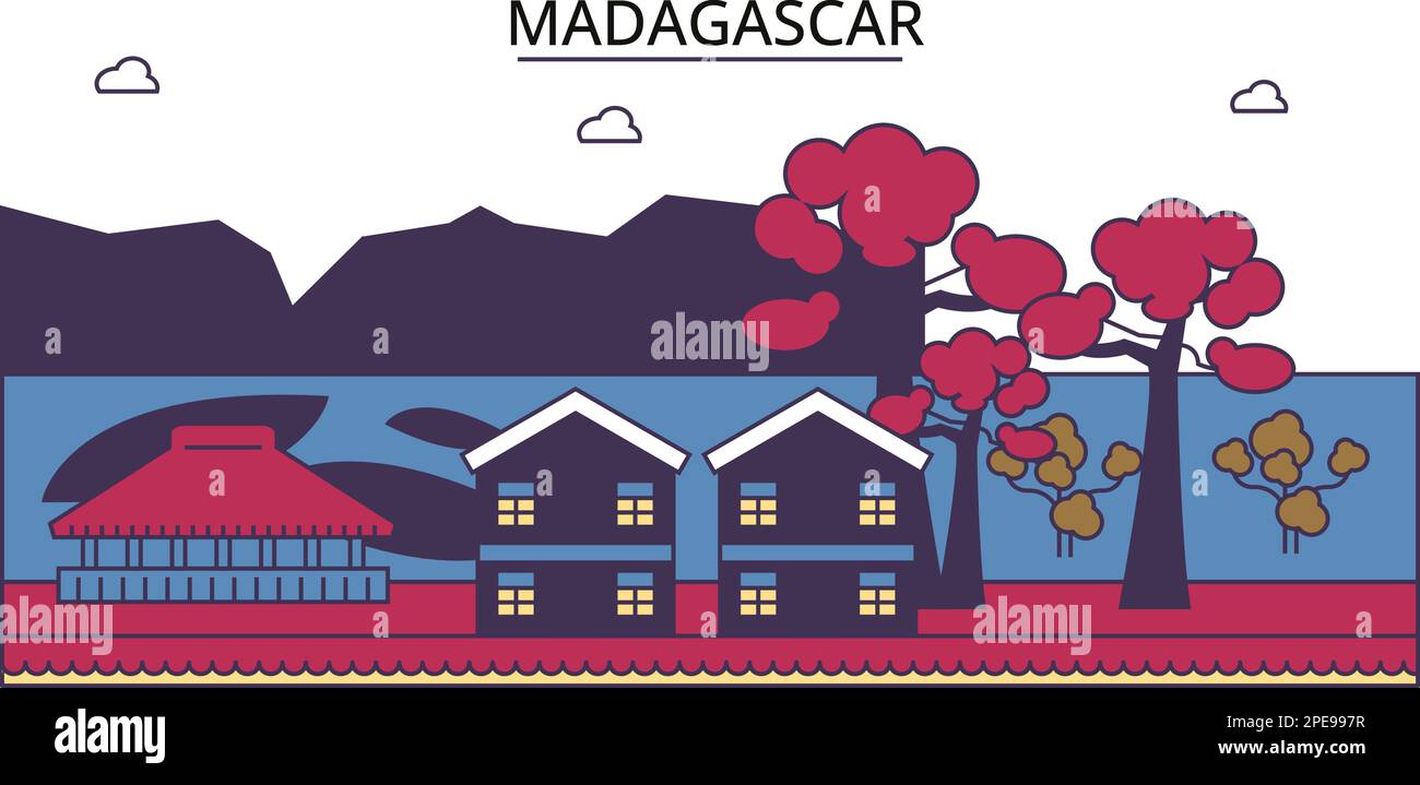 Madagascar turismo punti di riferimento, vettore città viaggio illustrazione Illustrazione Vettoriale