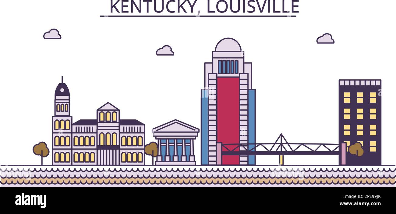 Stati Uniti, Louisville turismo punti di riferimento, vettore città viaggio illustrazione Illustrazione Vettoriale