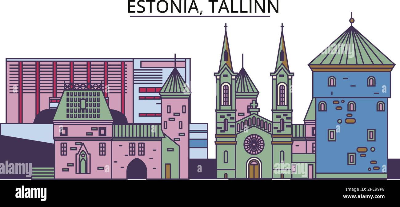 Estonia, Tallinn luoghi di interesse turistico, vettore città viaggio illustrazione Illustrazione Vettoriale