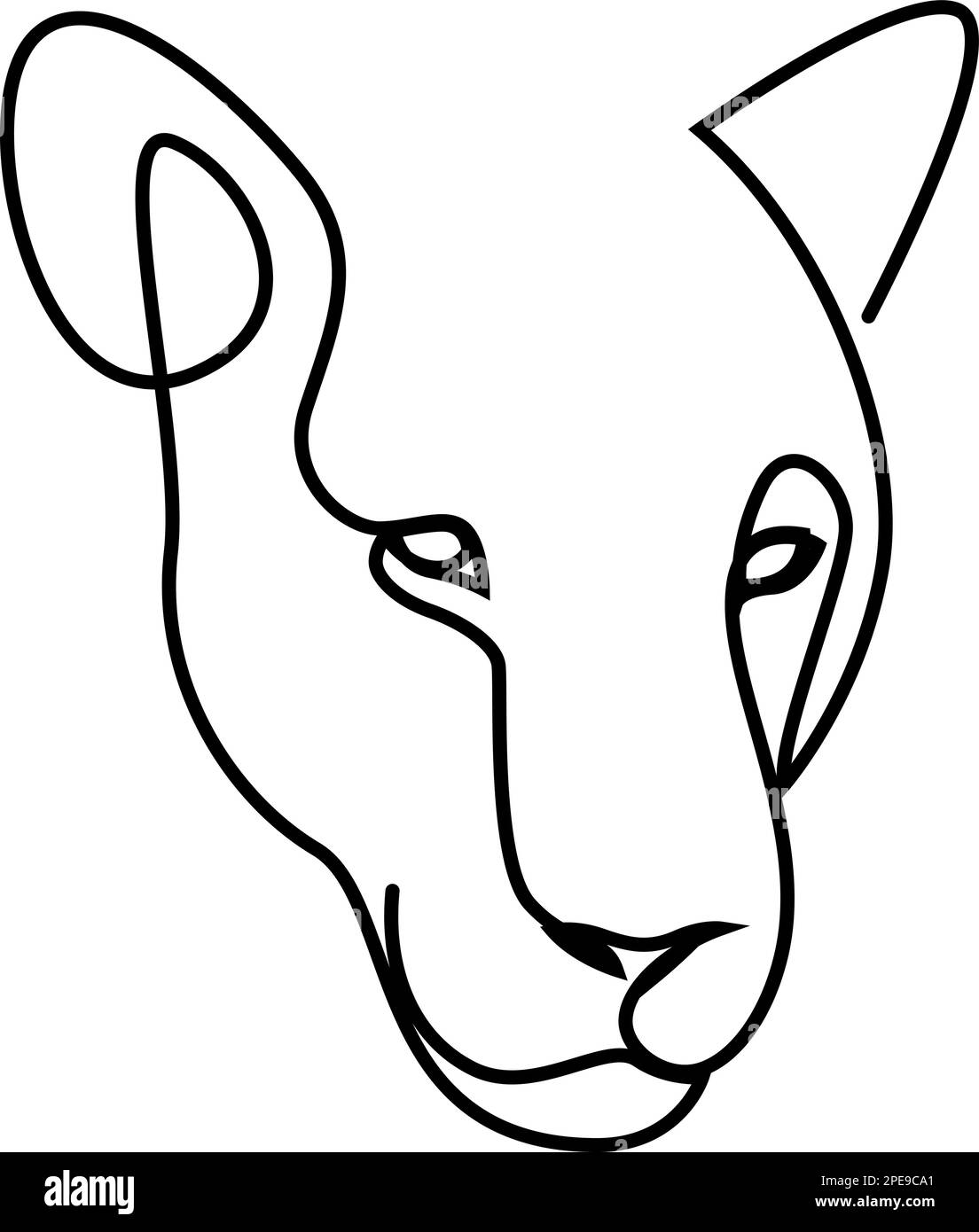 Puma, leoness, disegno grafico Jaguar. Sagoma di disegno a una linea continua. Leopard per l'identità o tatuaggio del logo aziendale Illustrazione Vettoriale