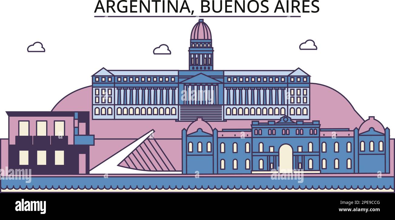 Argentina, Buenos Aires luoghi di interesse turistico, vettore città viaggio illustrazione Illustrazione Vettoriale