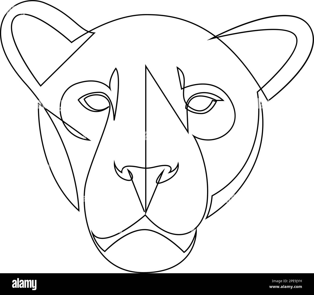 Testa senza leoni, disegno continuo a una linea. Illustrazione del vettore a linea singola vista frontale Illustrazione Vettoriale
