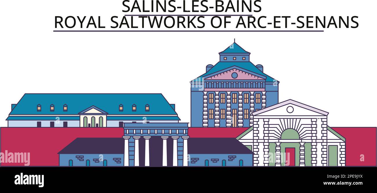 Francia, Salins Les Bains luoghi di interesse turistico, vettore città viaggio illustrazione Illustrazione Vettoriale