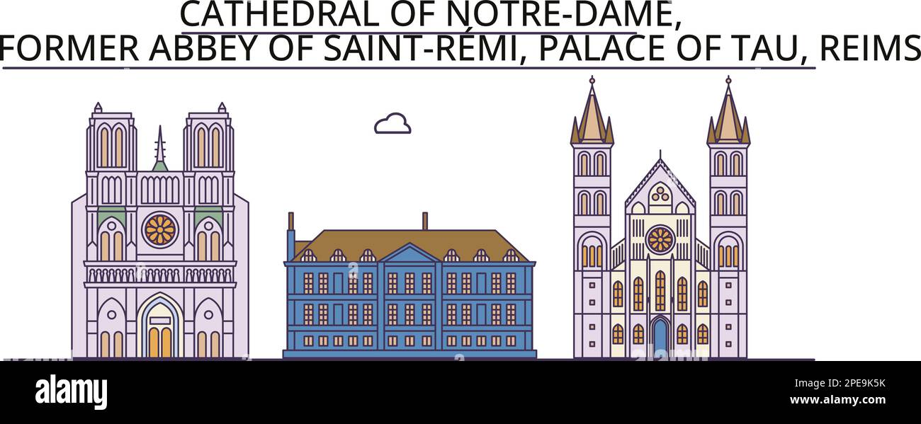Francia, Reims luoghi di interesse turistico, vettore città viaggio illustrazione Illustrazione Vettoriale