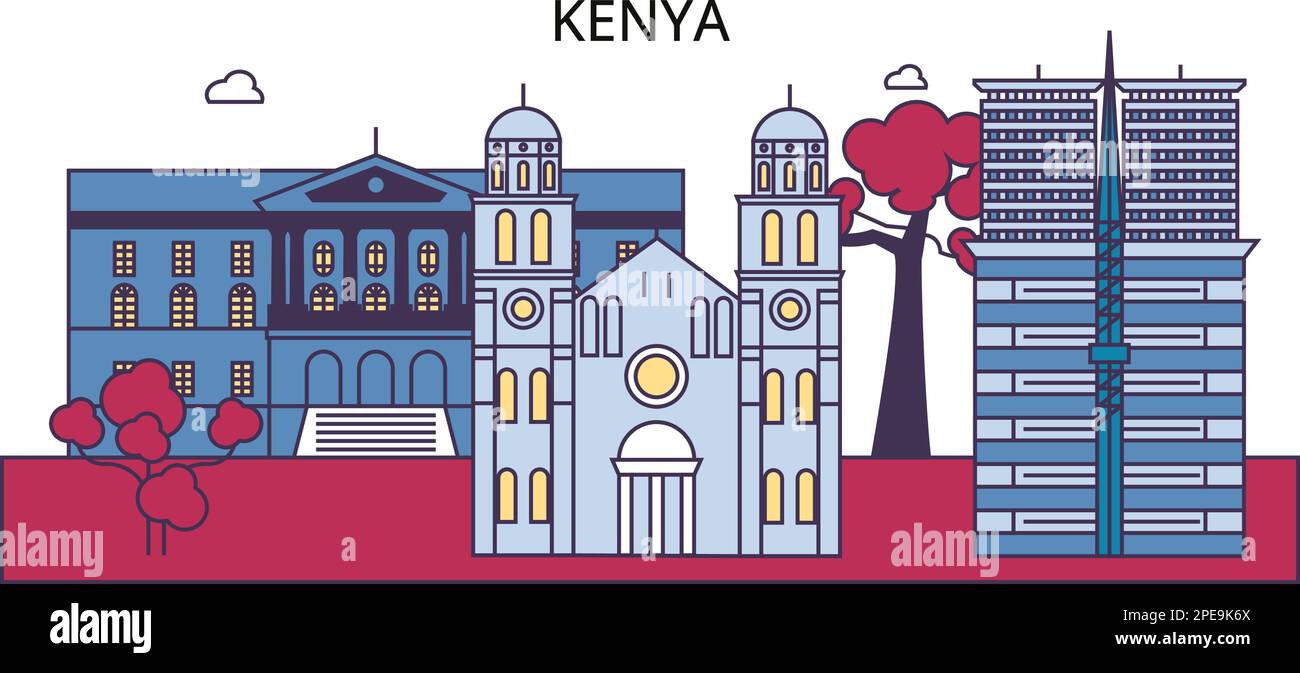 Luoghi di interesse turistico del Kenya, illustrazione vettoriale dei viaggi in città Illustrazione Vettoriale