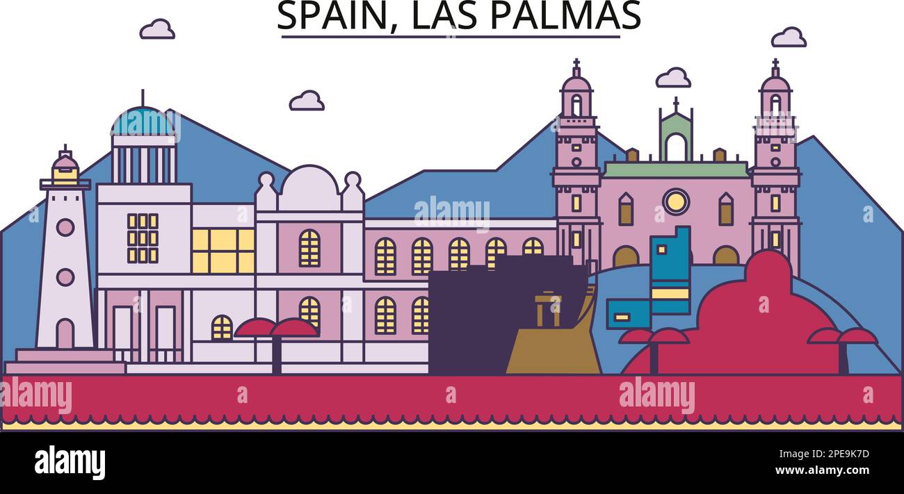 Spagna, Las Palmas luoghi di interesse turistico, vettore città viaggio illustrazione Illustrazione Vettoriale
