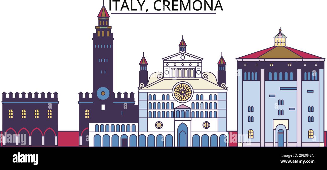 Italia, punti di riferimento turistico di Cremona, illustrazione vettoriale dei viaggi in città Illustrazione Vettoriale