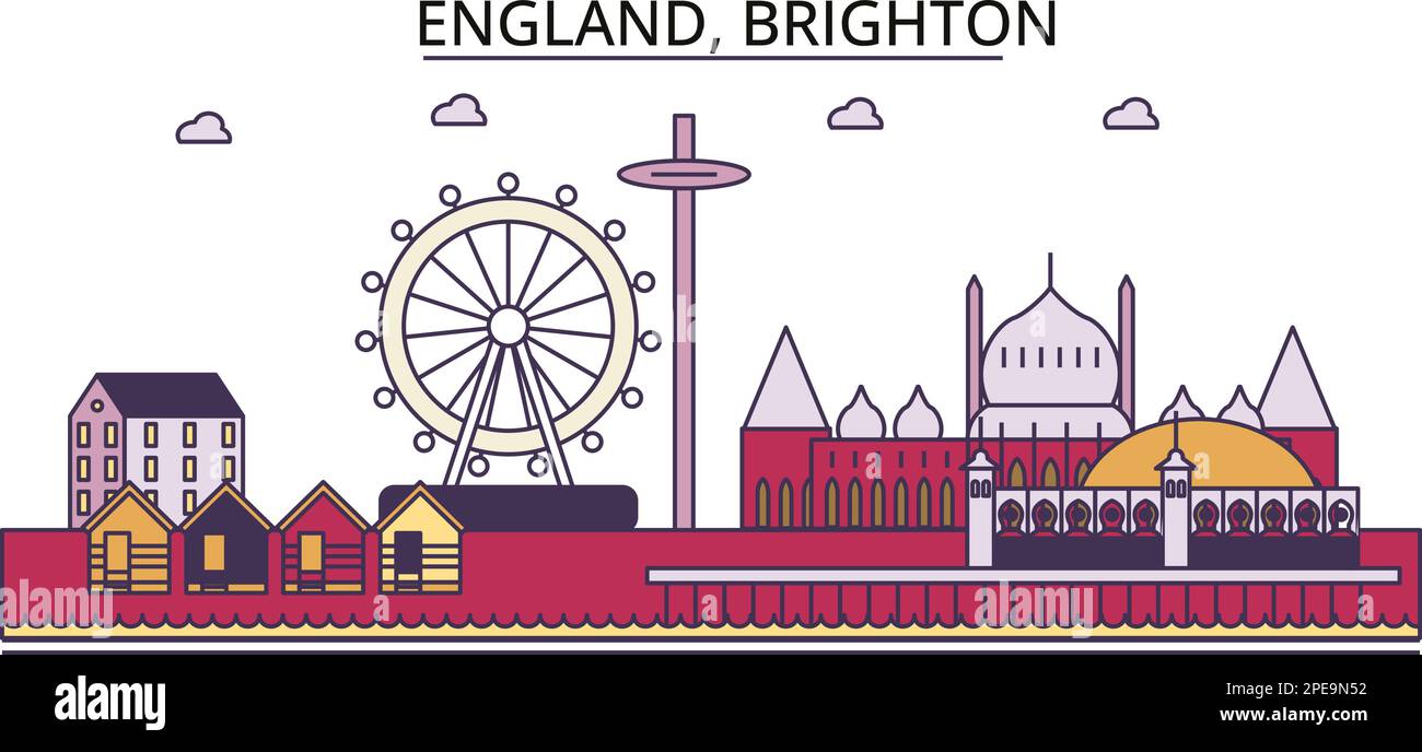 Regno Unito, punti di riferimento del turismo di Brighton, illustrazione vettoriale del viaggio della città Illustrazione Vettoriale