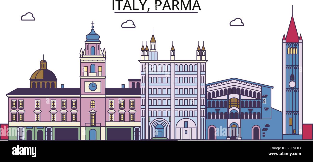 Italia, Parma punti di riferimento del turismo, illustrazione vettoriale del viaggio in città Illustrazione Vettoriale