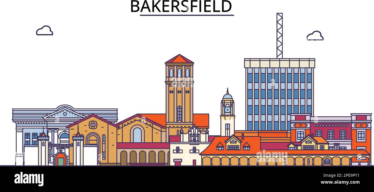 Stati Uniti, punti di riferimento turistico della città di Bakersfield, illustrazione del viaggio vettoriale della città Illustrazione Vettoriale