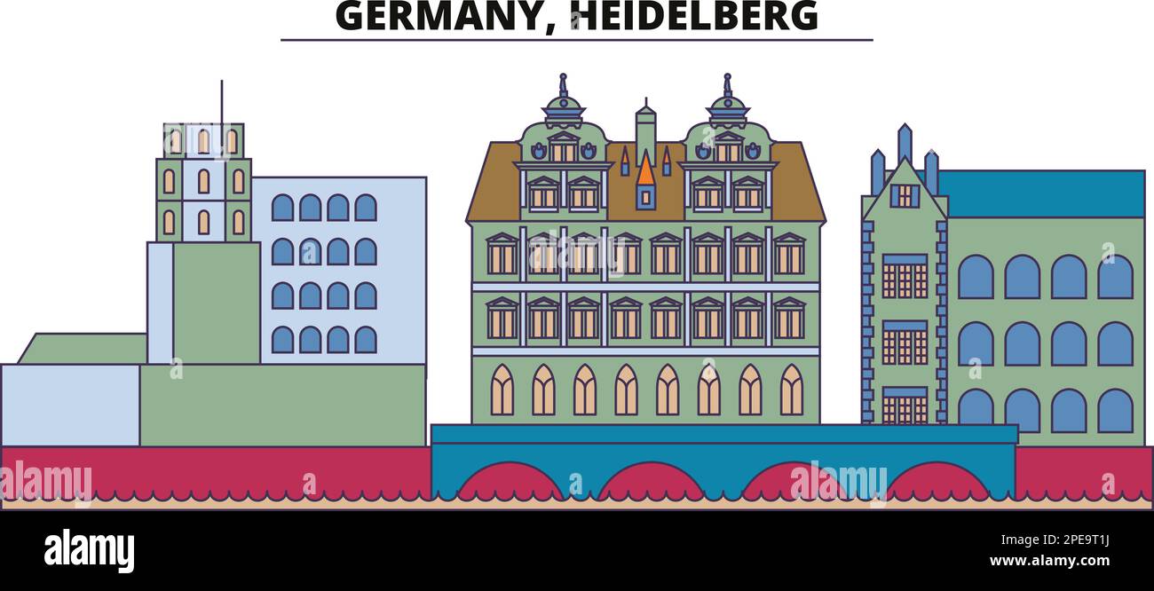 Germania, Heidelberg luoghi di interesse turistico, vettore città viaggio illustrazione Illustrazione Vettoriale