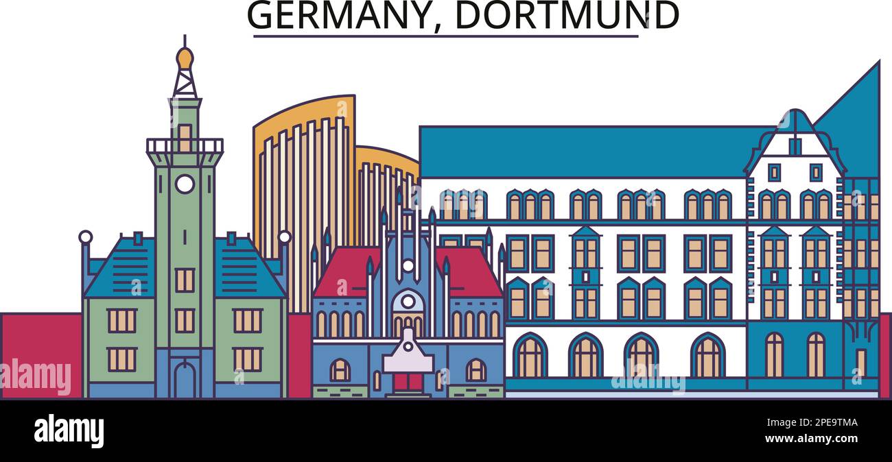 Germania, punti di riferimento del turismo di Dortmund, illustrazione vettoriale del viaggio della città Illustrazione Vettoriale