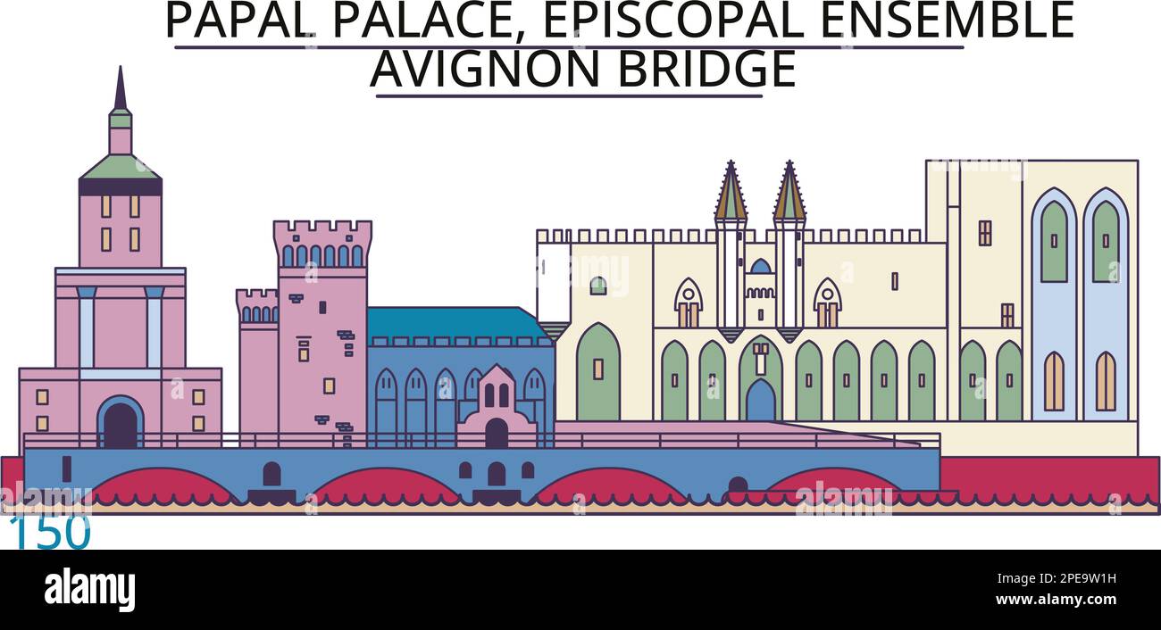 Francia, Palazzo Papale, Ensemble Episcopale Ponte di Avignone luoghi di interesse turistico, vettore città viaggio illustrazione Illustrazione Vettoriale