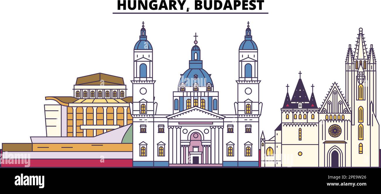 Ungheria, Budapest città turismo punti di riferimento, vettore città viaggio illustrazione Illustrazione Vettoriale