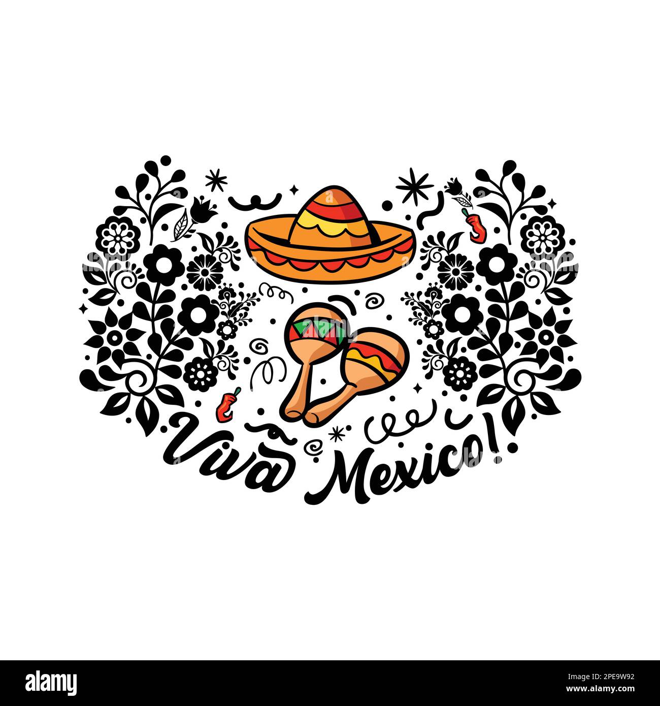 Maggio 5, festa federale in Messico, poster Viva Messico, scritta viva messico, biglietto di auguri preventivo per le vacanze messicane Illustrazione Vettoriale