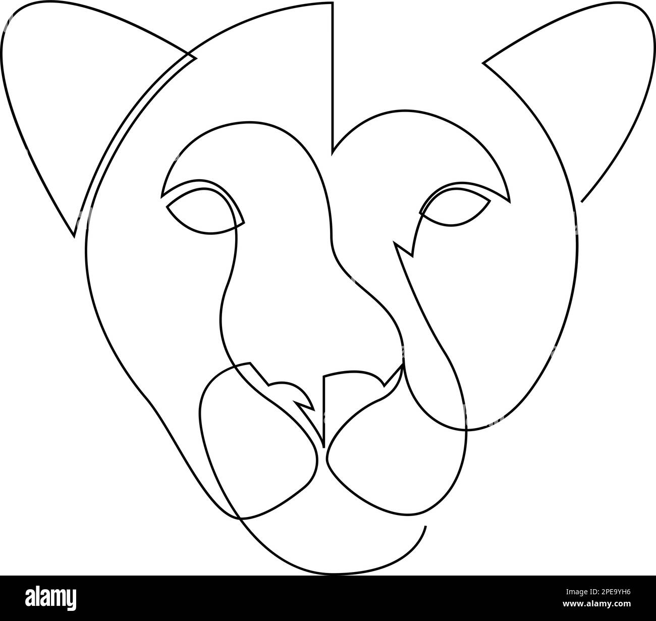 Testa senza leoni, disegno continuo a una linea. Illustrazione del vettore a linea singola vista frontale Illustrazione Vettoriale