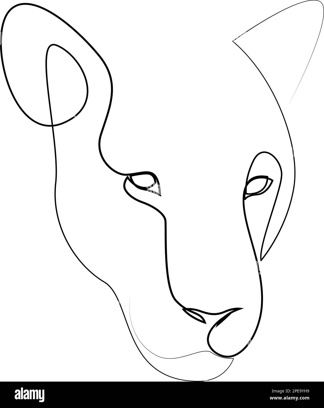 Puma, leoness, disegno grafico Jaguar. Sagoma di disegno a una linea continua. Leopard per l'identità o tatuaggio del logo aziendale Illustrazione Vettoriale