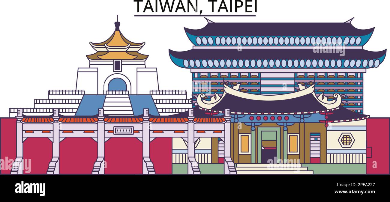 Taiwan, Taipei luoghi di interesse turistico, illustrazione vettoriale di viaggio della città Illustrazione Vettoriale