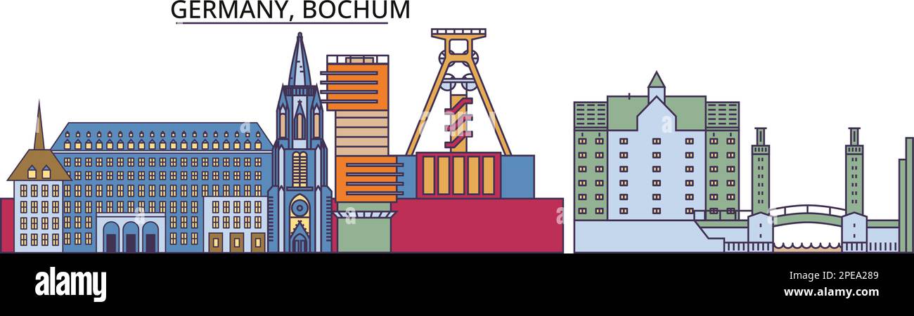 Germania, Bochum turismo punti di riferimento, vettore città viaggio illustrazione Illustrazione Vettoriale