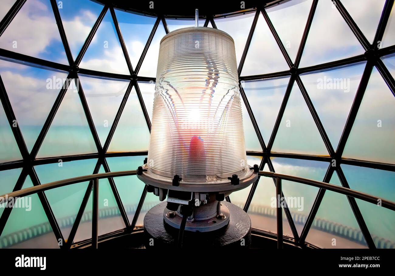 Fari storici con lenti Fresnel, Bill Baggs SP, Florida Foto Stock