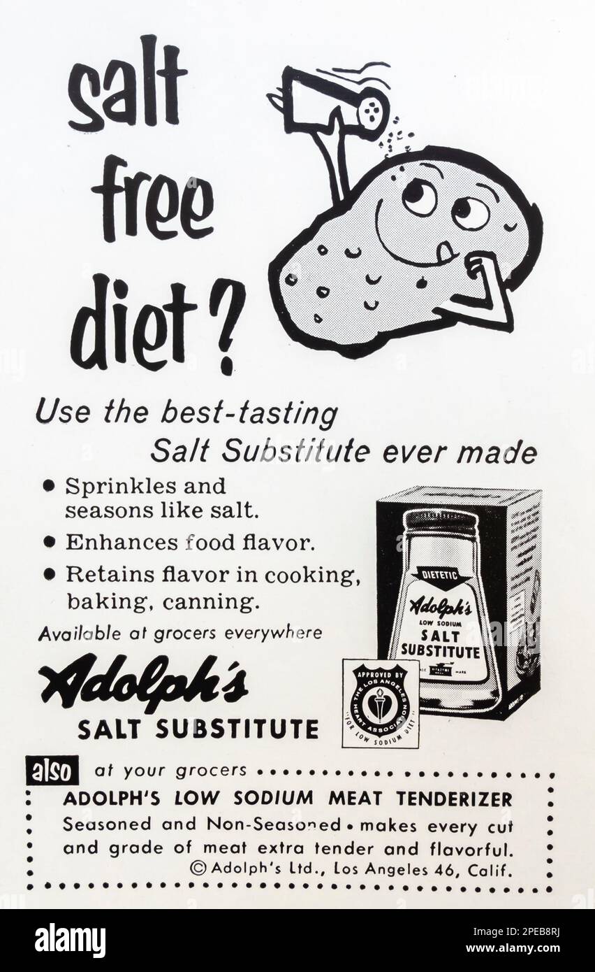 Adolph's Salt Substitute Adolph in una rivista NatGeo Settembre 1956 Foto Stock