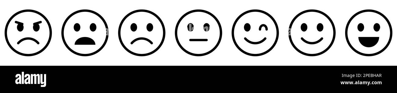 Feedback sotto forma di emozioni. Serie di icone delle linee delle emoticon. Illustrazione vettoriale Illustrazione Vettoriale