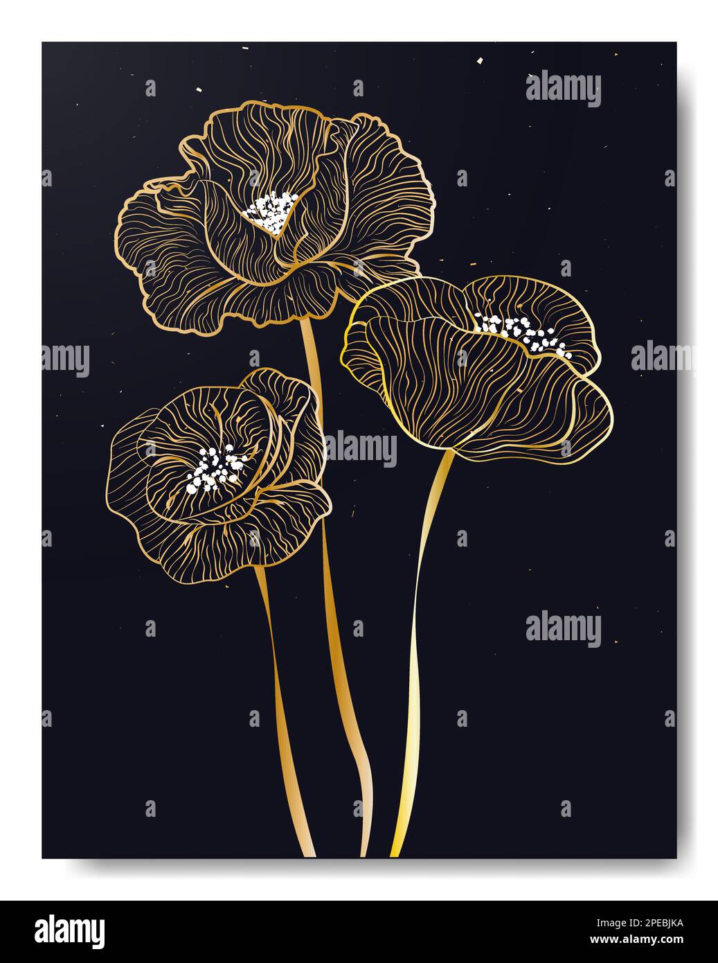 Poster alla moda con fiori di papaveri in sfumatura dorata Illustrazione Vettoriale