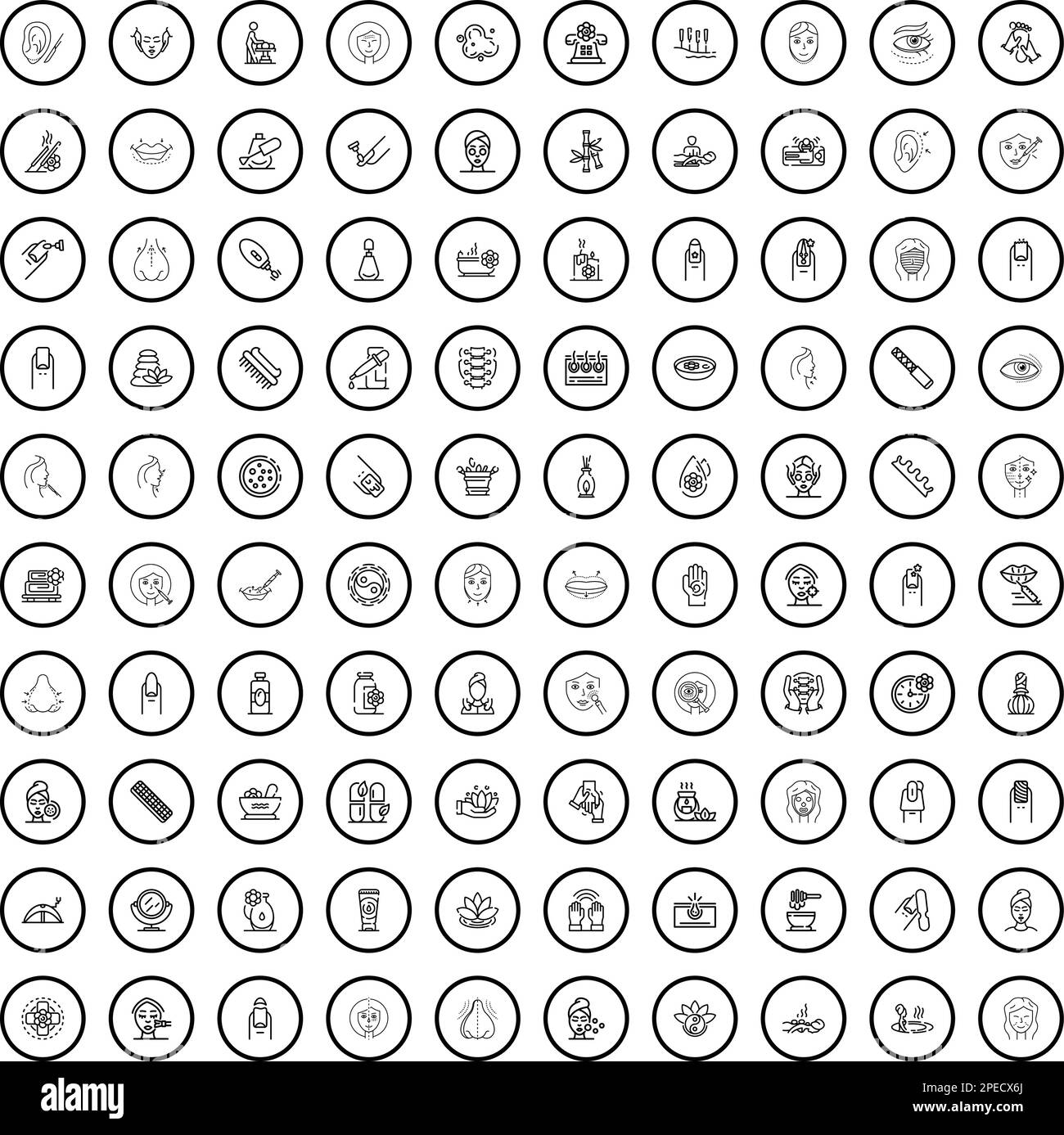 set di 100 icone di bellezza. Illustrazione del contorno di 100 icone di bellezza insieme vettoriale isolato su sfondo bianco Illustrazione Vettoriale