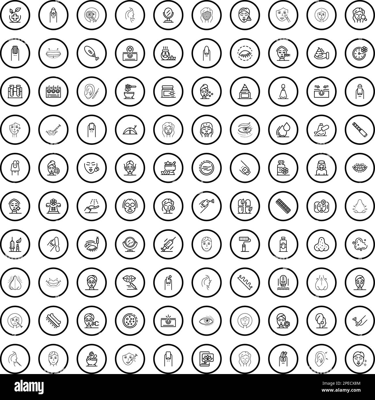 set di 100 icone di bellezza. Illustrazione del contorno di 100 icone di bellezza insieme vettoriale isolato su sfondo bianco Illustrazione Vettoriale