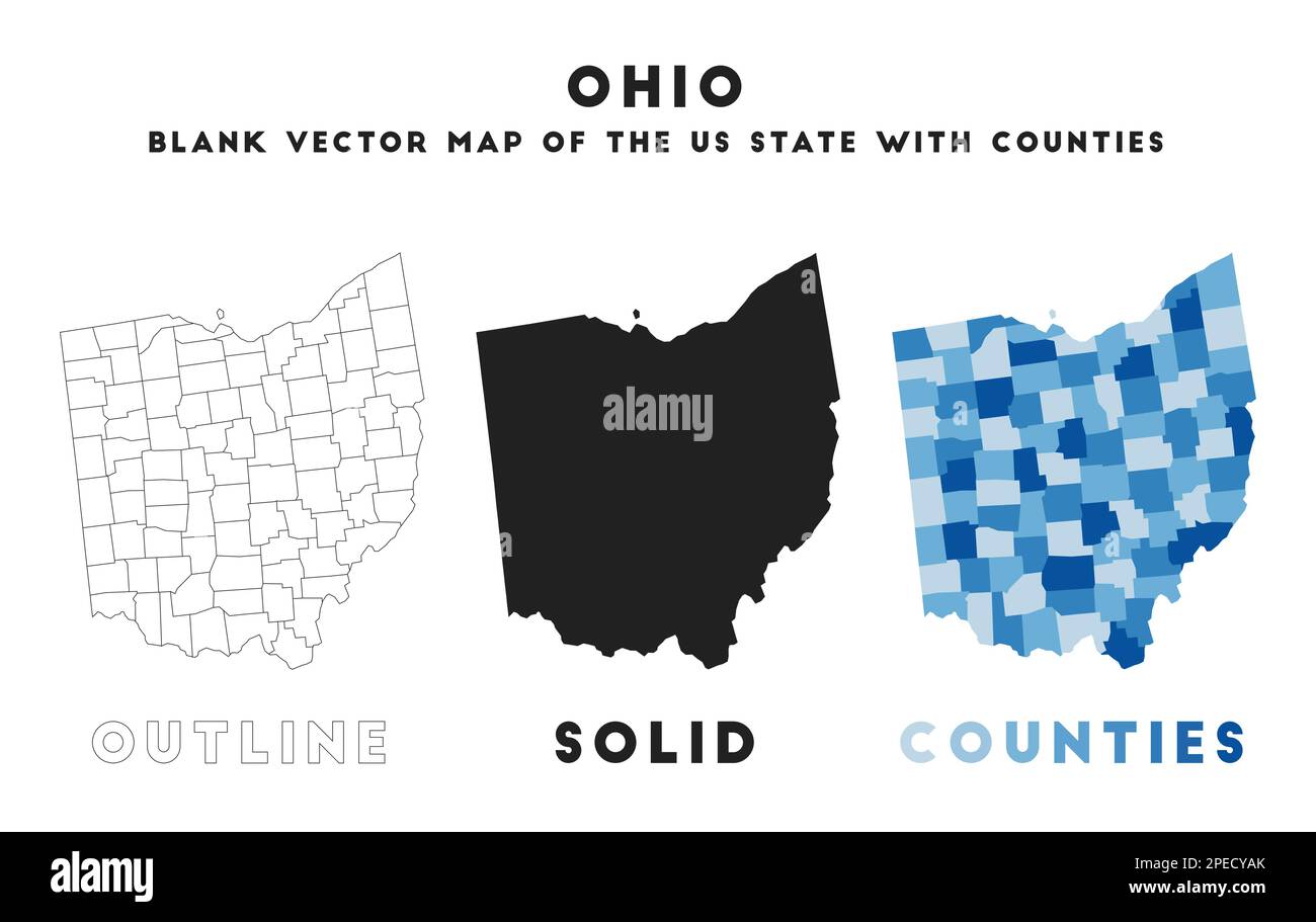 Mappa dell'Ohio. Confini dell'Ohio per la vostra infografica. Forma dello stato US vettoriale. Illustrazione vettoriale. Illustrazione Vettoriale