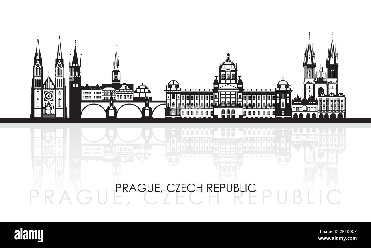 Silhouette Skyline panorama della città di Praga, Repubblica Ceca - illustrazione vettoriale Illustrazione Vettoriale