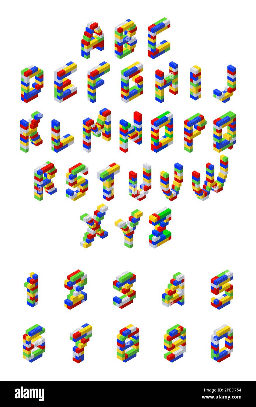 Alfabeto colorato in isometria con numeri. Clipart del vettore Illustrazione Vettoriale