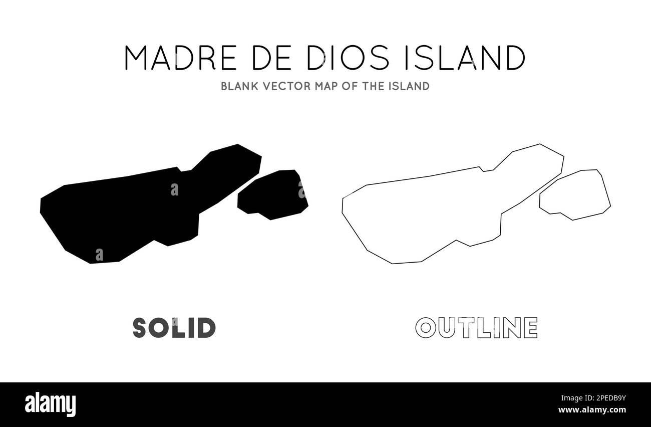 Mappa dell'isola di Madre de Dios. Confini dell'isola Madre de Dios per la vostra infografica. Illustrazione vettoriale. Illustrazione Vettoriale