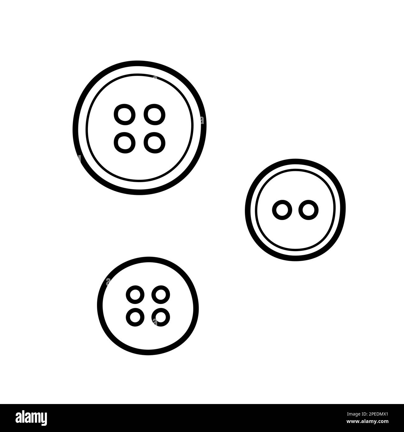 Bottoni per abiti. Icone disegnate a mano di elementi da cucire. Illustrazione del vettore isolato nello stile di linea doodle Illustrazione Vettoriale