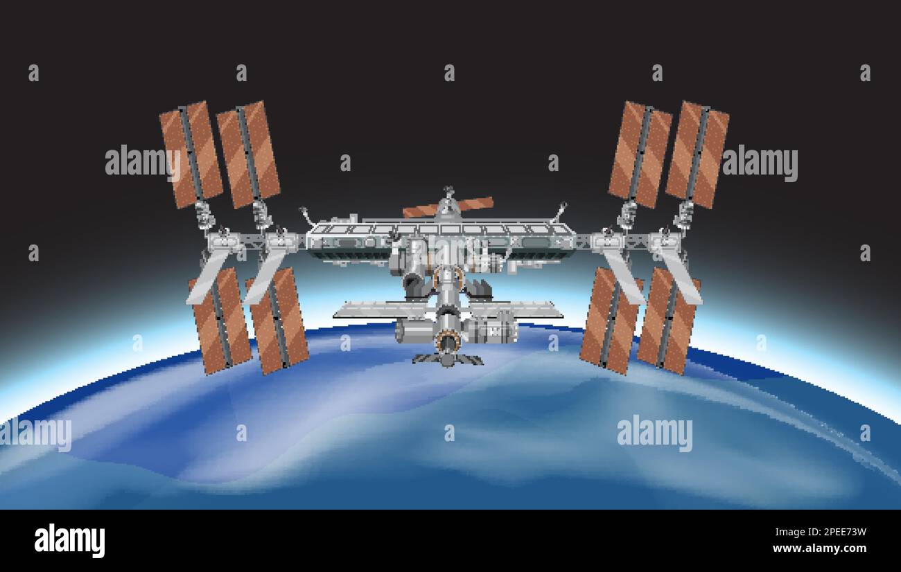 International Space Station (ISS) in Space Illustration (illustrazione spazio) Illustrazione Vettoriale
