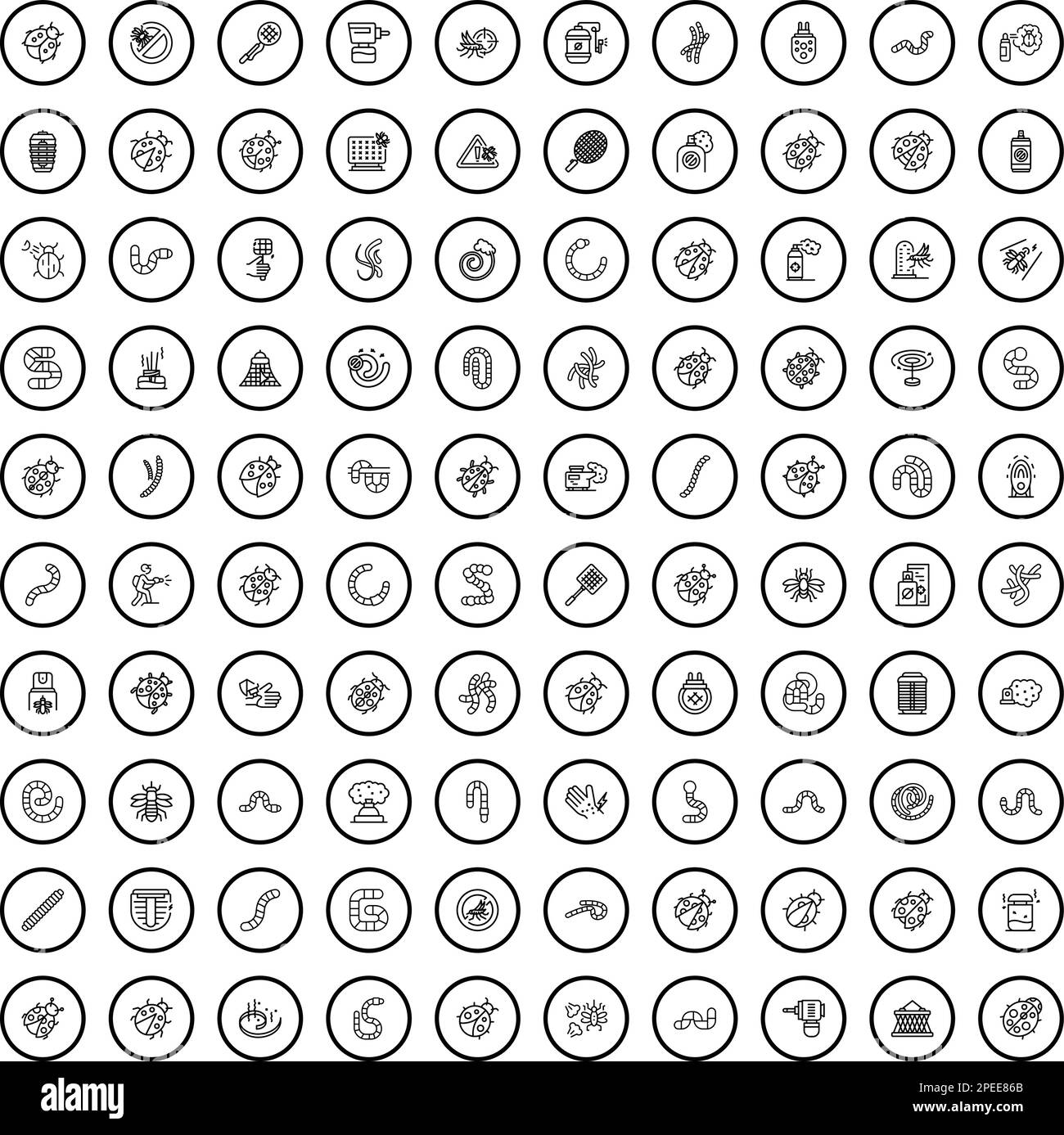 100 icone di insetto set. Illustrazione di contorno di 100 icone di insetto insieme vettore isolato su sfondo bianco Illustrazione Vettoriale