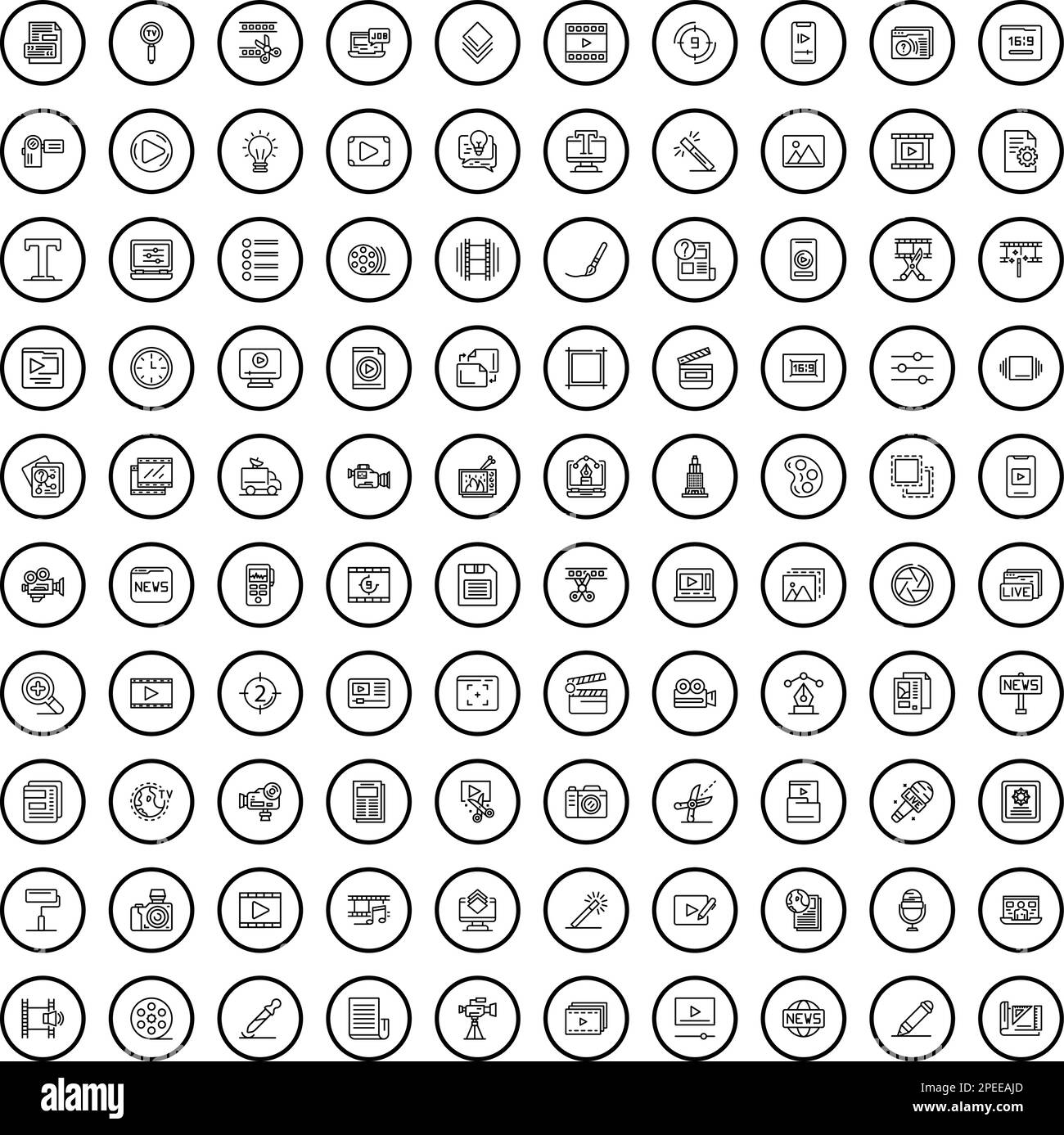 100 icone dei supporti di massa impostate. Illustrazione schematica di 100 icone dei supporti di massa set vettoriale isolato su sfondo bianco Illustrazione Vettoriale