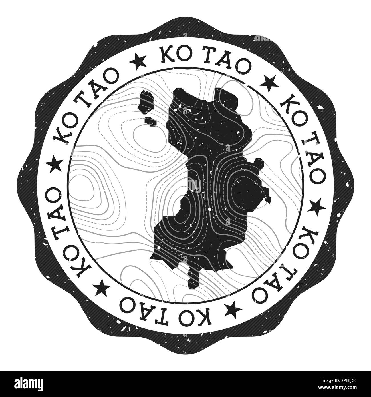 Francobollo per esterni Ko Tao. Adesivo rotondo con mappa dell'isola con isoline topografiche. Illustrazione vettoriale. Illustrazione Vettoriale
