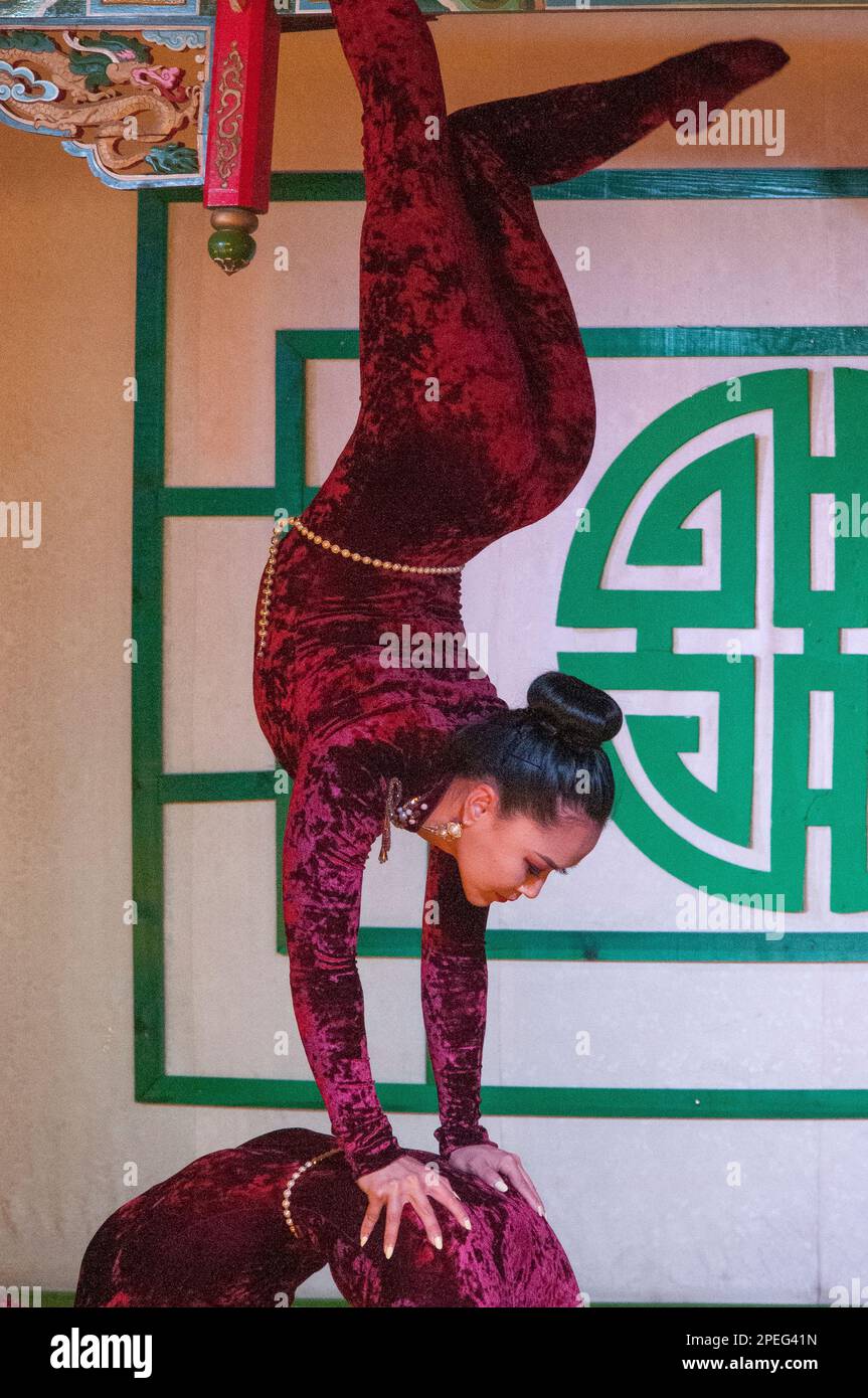 Tumen Ekh National Cultural Ensemble performance a Ulaanbaatar, Mongolia Foto Stock