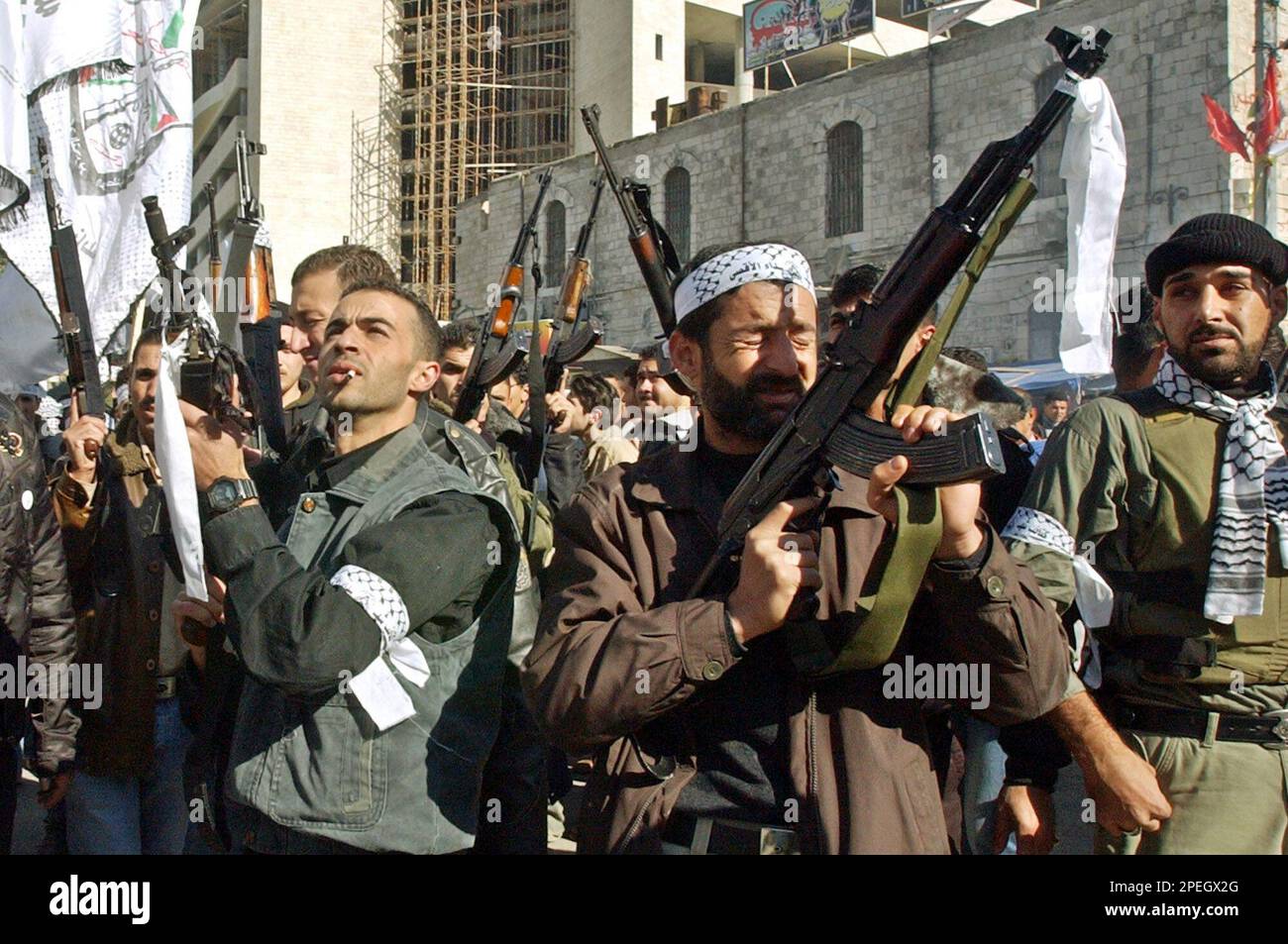 Palestinian activists of Al Aqsa Martyrs' Brigades, a militia linked to