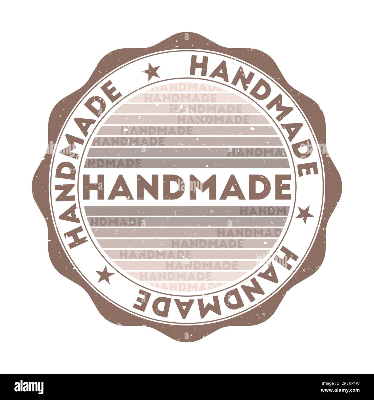 Badge realizzato a mano. Francobollo rotondo con texture in tema di colore di Mink. Sigillo geometrico a mano in stile vintage con strisce sfumate. Avvincente Vec Illustrazione Vettoriale