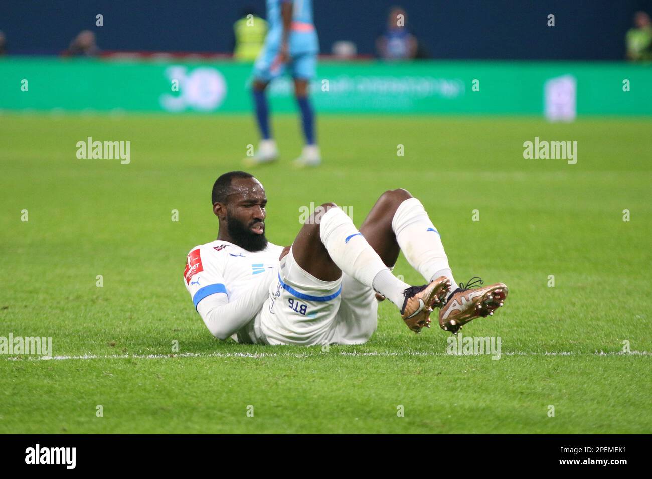 San Pietroburgo, Russia. 15th Mar, 2023. Moumi Nicolas Brice Ngamaleu (n.13) di Dynamo visto durante la partita di calcio della Coppa Russa 2022/2023 tra Zenit San Pietroburgo e Dynamo Mosca alla Gazprom Arena. Punteggio finale; Zenit 1:1 Dynamo (4:5, sparo di rigore). (Foto di Konstantinov/SOPA Images/Sipa USA) Credit: Sipa USA/Alamy Live News Foto Stock