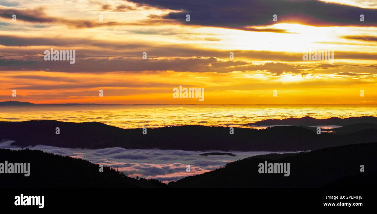 Vista dal Feldberg sulla valle del Reno in nuvole Foto Stock