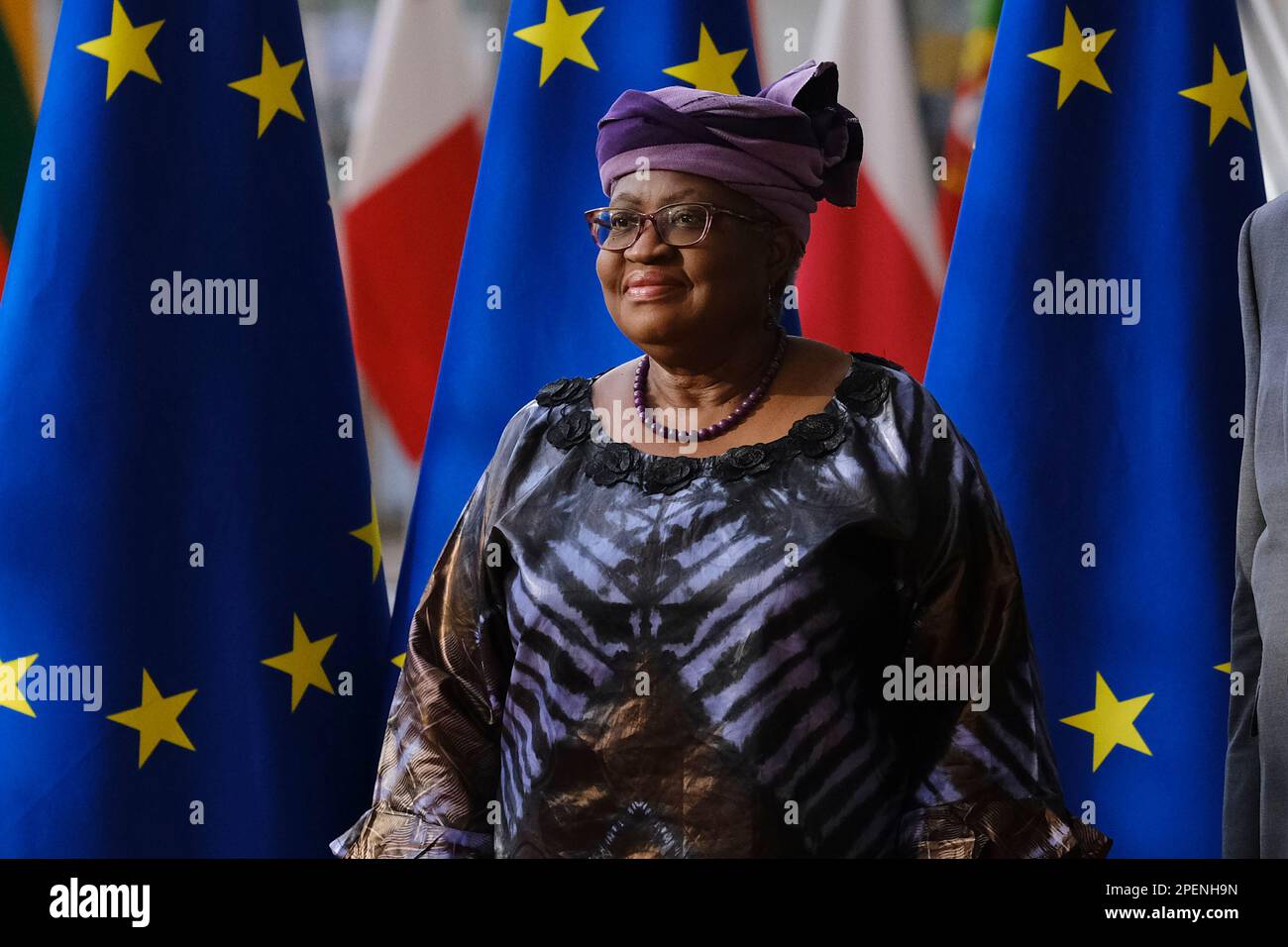 Bruxelles, Belgio. 16th Mar, 2023. Charles MICHEL, presidente del Consiglio europeo, accoglie con favore Ngozi OKONJO IWEALA, direttore generale dell'Organizzazione mondiale del commercio (OMC) a Bruxelles, in Belgio, il 16 marzo 2023. Credit: ALEXANDROS MICHAILIDIS/Alamy Live News Foto Stock