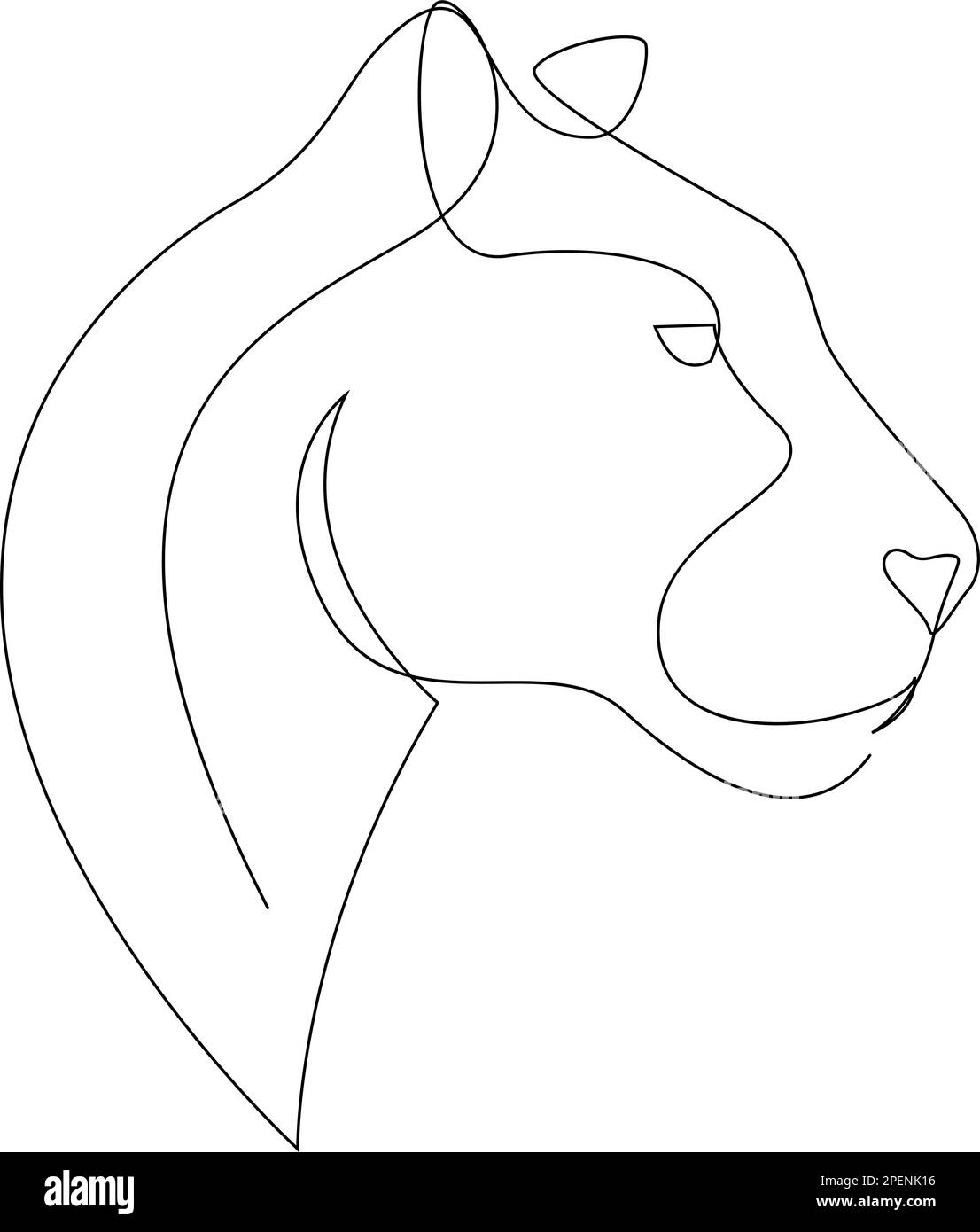 Puma, leoness, disegno grafico Jaguar. Sagoma di disegno a una linea continua. Leopard per l'identità o tatuaggio del logo aziendale Illustrazione Vettoriale