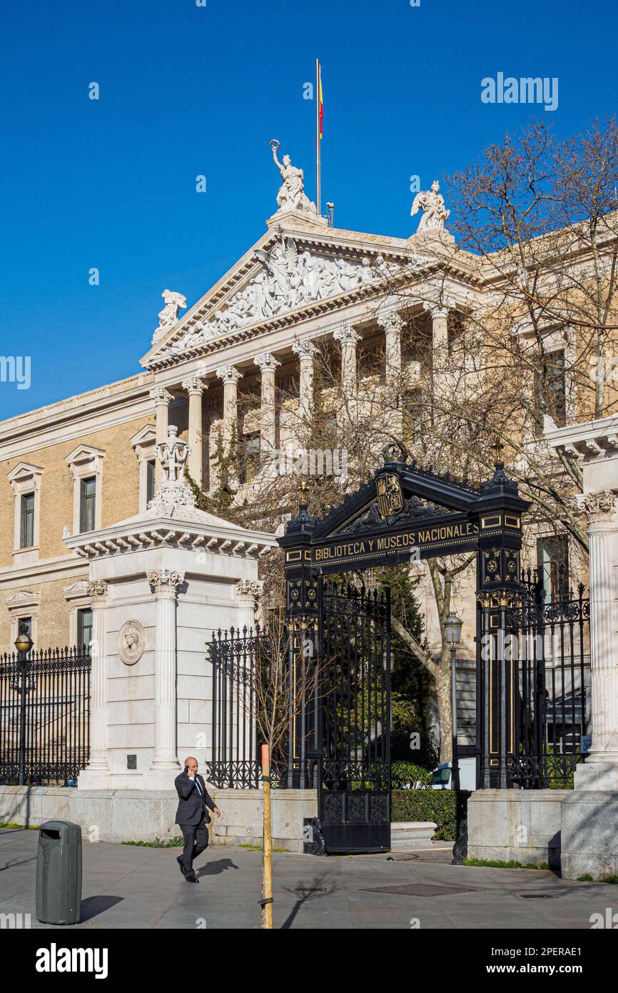 La costruzione della Biblioteca Nazionale Spagnola. Madrid. Spagna. Foto Stock