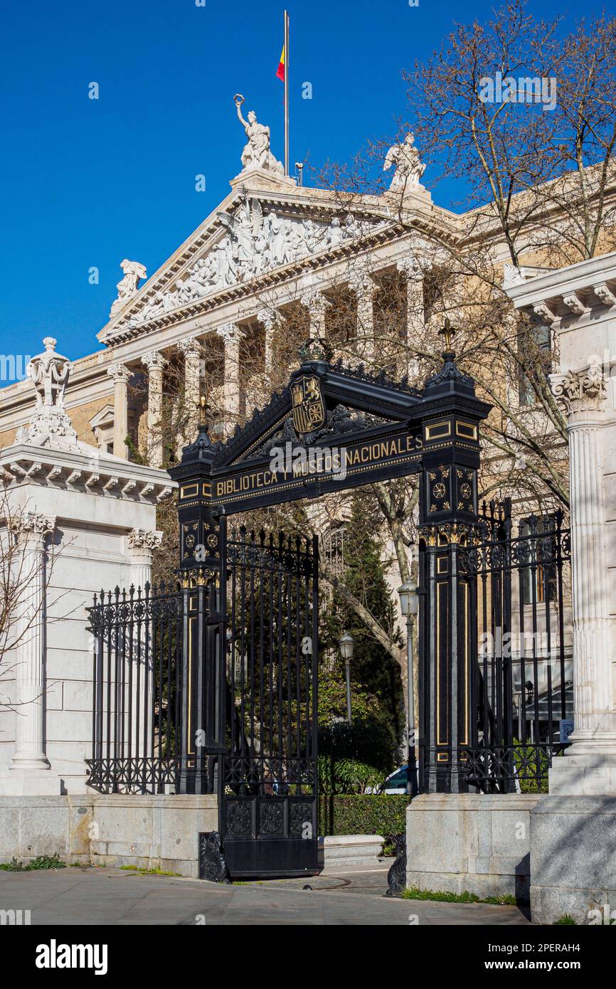 La costruzione della Biblioteca Nazionale Spagnola. Madrid. Spagna. Foto Stock