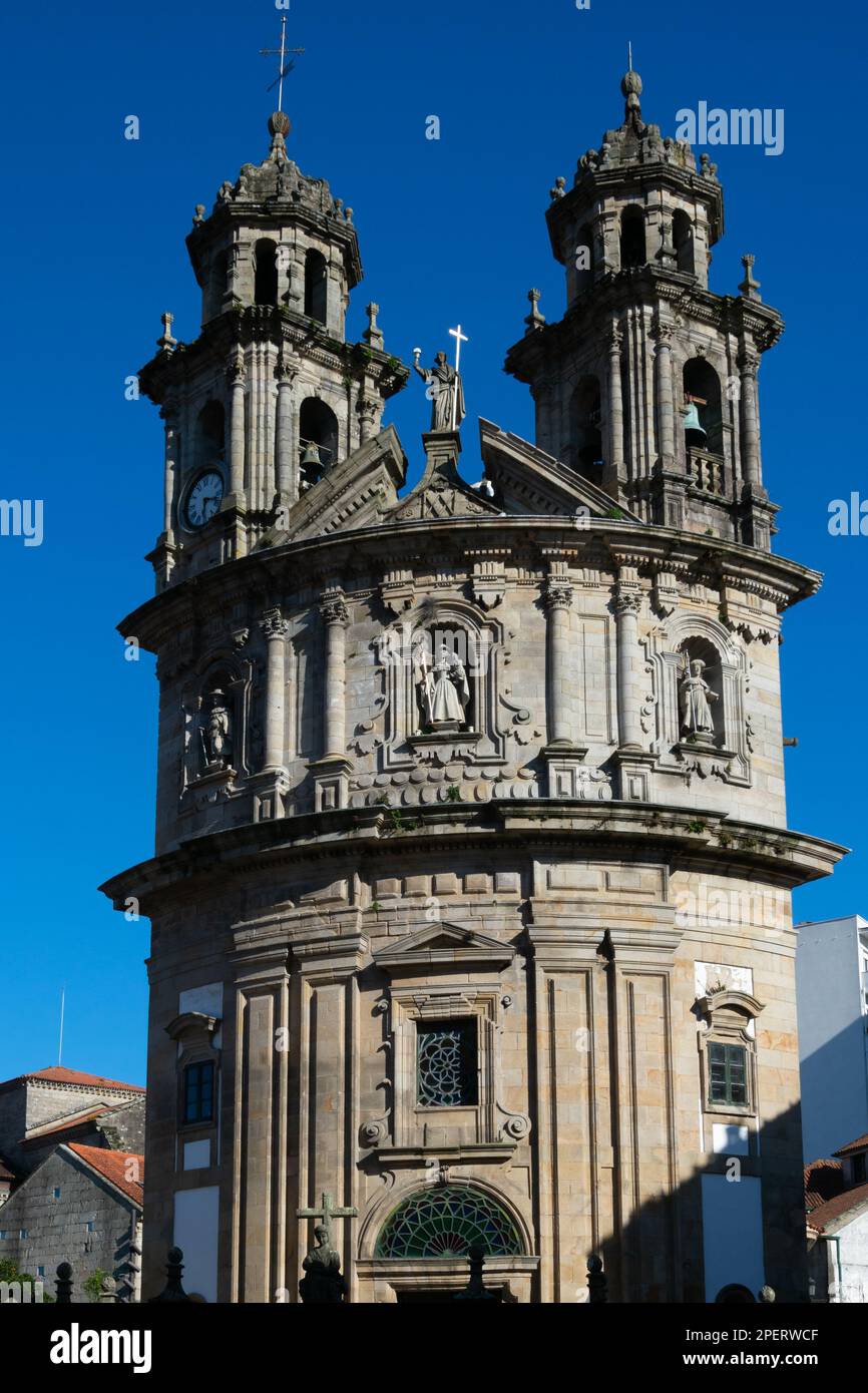 Pontevedra, Galizia. Spagna. Febbraio 7, 2023. Chiesa della Vergine Pellegrina, Iglesia de la Virgen Peregrina. Una cappella a forma di capesante Foto Stock